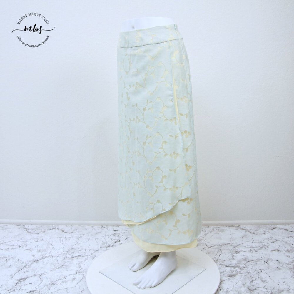 J. Jill Linen Blend Overlap Wrap Floral Maxi Skirt Light Green Women 4